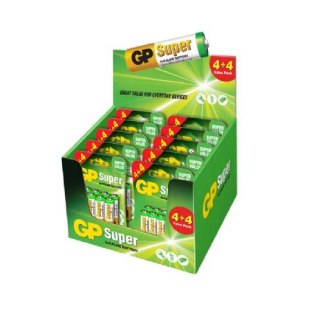 Gp Super Alkaline batteridisplay, 10 pakker AA/AAA