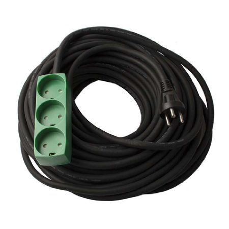 Grøn stikdåse m. 3 udtag og 10m Kabel m. jord