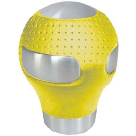 Gearknop rund alu./gul læder