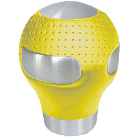 Gearknop rund alu./gul læder