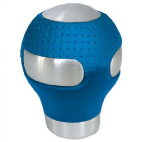 Gearknop rund alu./blå læder