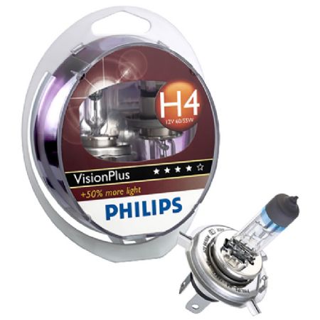 Philips Visionplus H4 55W 12V + 60% - Sæt