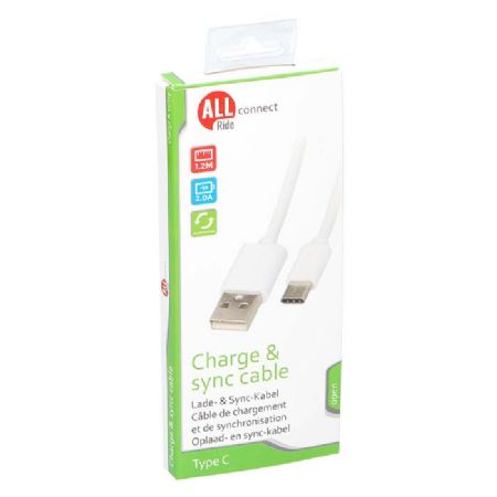Allride Connect 2,0 ladekabel USB til USB-C, 1,2m, hvid