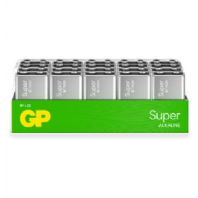 GP Super Alkaline 9V batteri, 1604A/6LF22, 20-pak