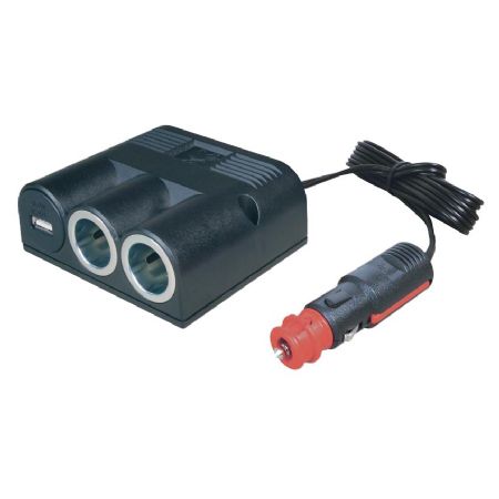 Strømudtag 1->2+USB med ledning