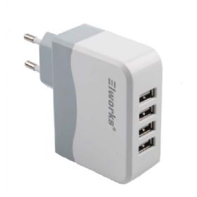 Elworks USB lader 4 udtag 4,9a hvid/grå