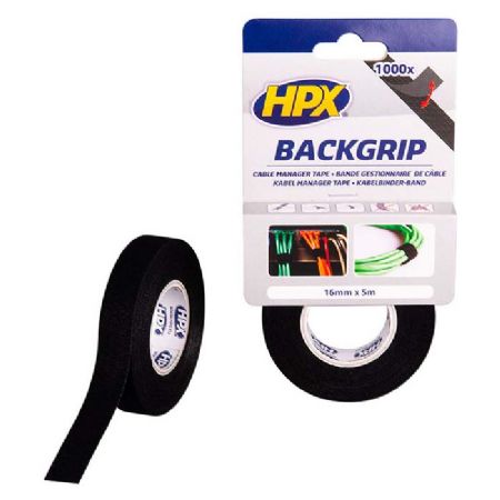 HPX back grip sort velcrotape, 16mm x 5 m