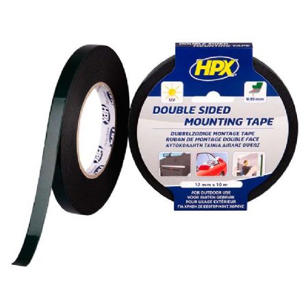 HPX dobbeltklæbende tape sort, 12mm x 10m